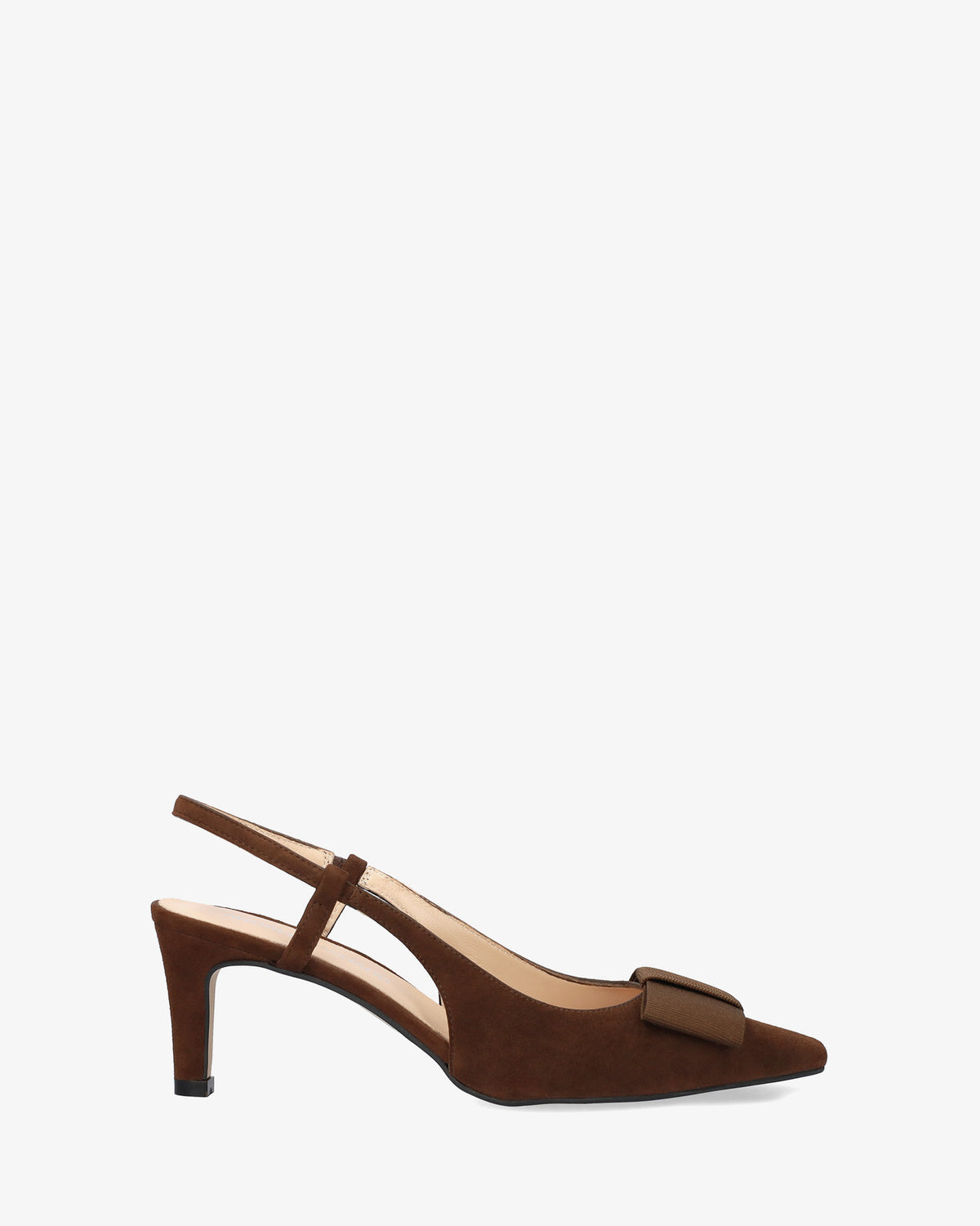 Escarpin slingback en daim marron avec nœud 