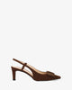 Escarpin slingback en daim marron avec nœud 