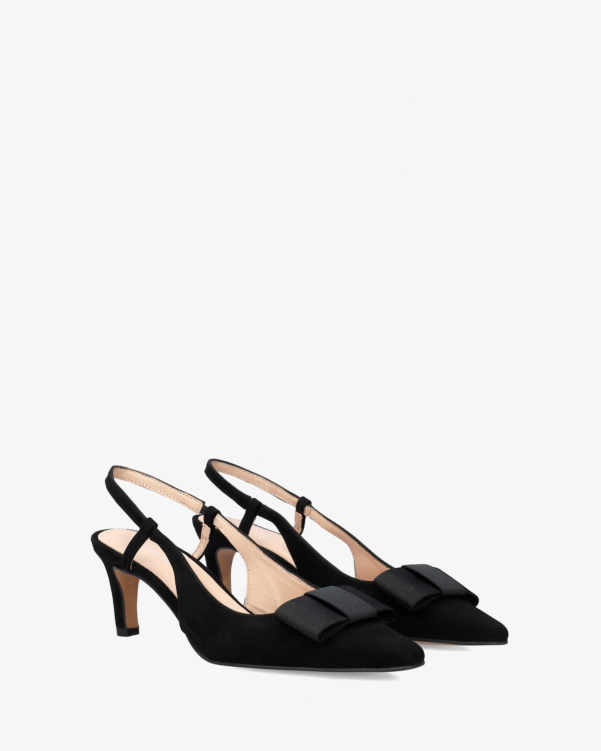 Décolleté slingback in camoscio nero con fiocco 