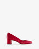 Red leather heeled shoes