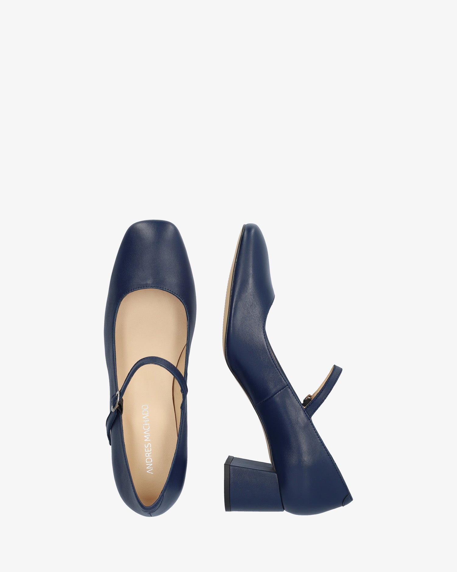 Zapato tacón en piel de color marino