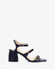 Navy patent leather heeled sandals