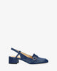 Heeled slingback loafers in navy leather
